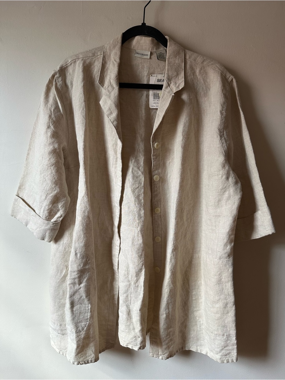 NWT Vintage 90s Crossroads Khaki Linen Button Up Tunic